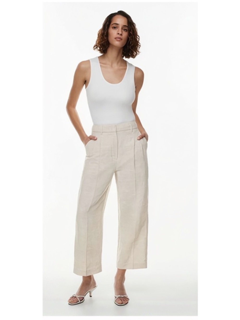 Aritzia Wilfred Limitless Pant Linen Crop Size 6 NWOT Beige